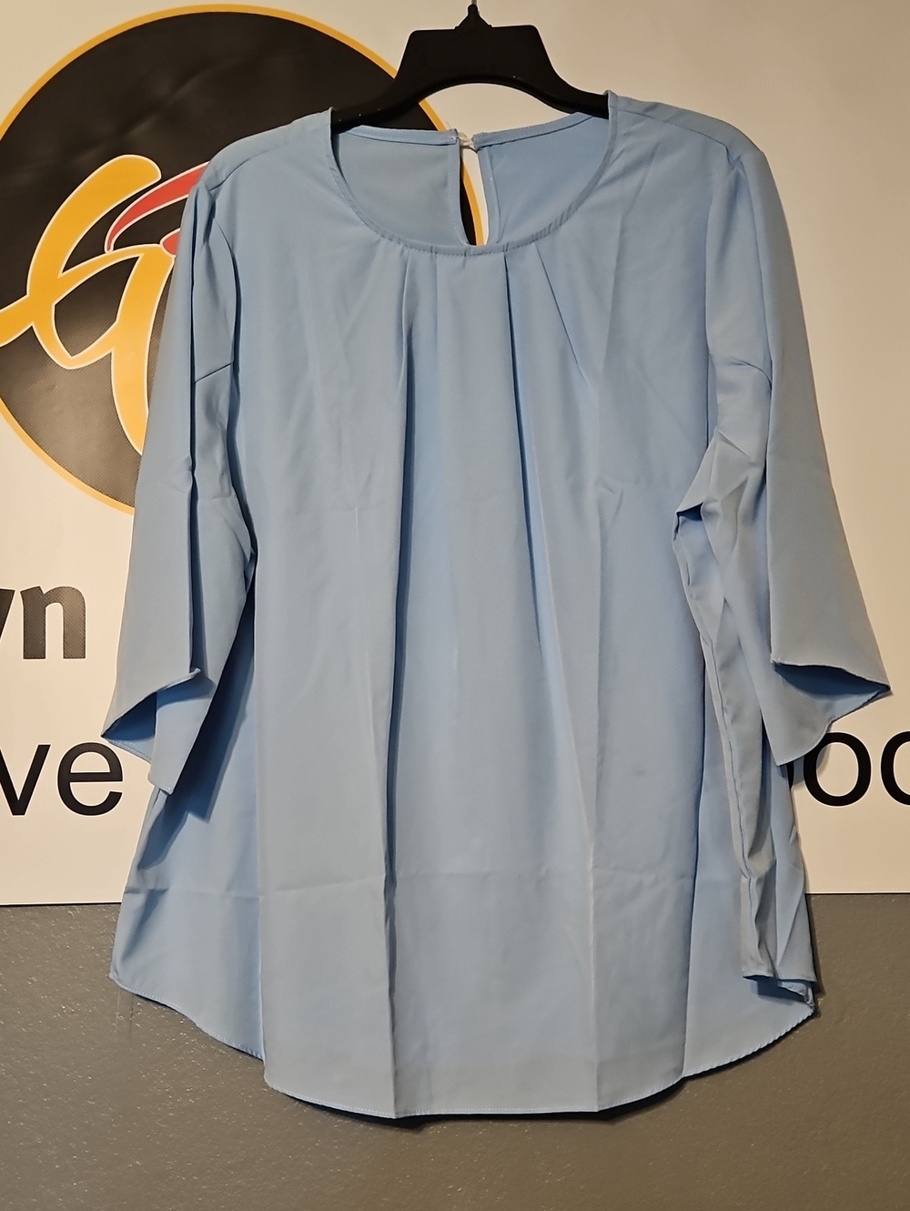 Light Blue Women's Pleated Round-Neck Blouse